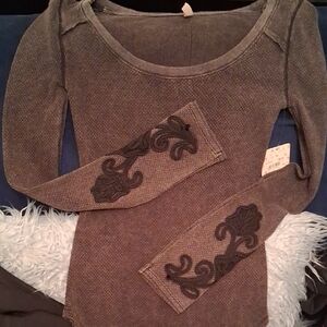 Free People Textured Gray Top